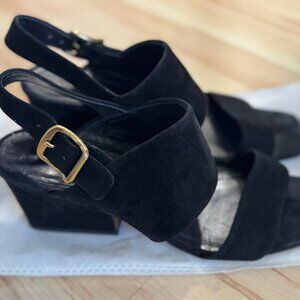 Celine Pheobe black suede leather sandals block heel